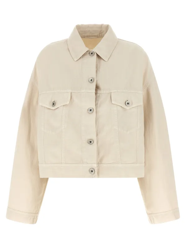 Linen Cotton Jacket Puffer Jackets Beige made by Brunello Cucinelli