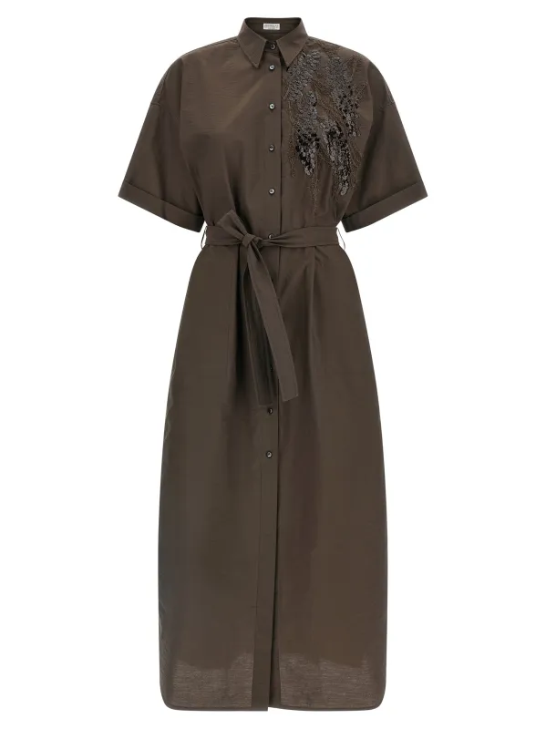 Dazzling Seabed Embroidery Dresses Brown sold by Wanan Luxury