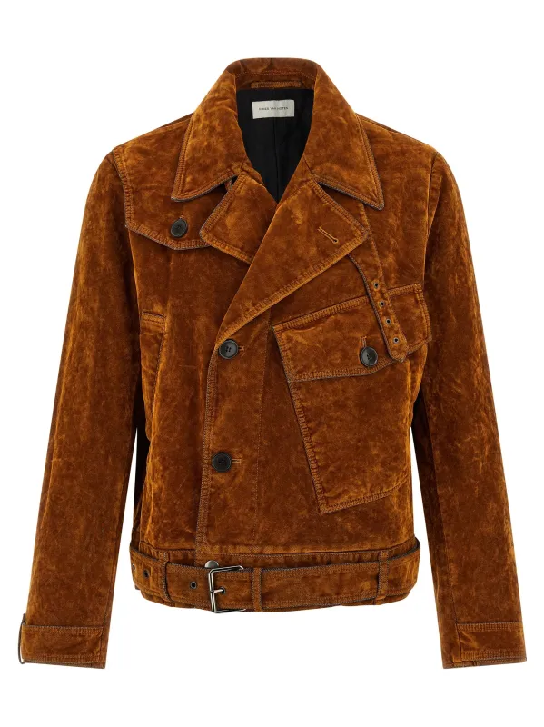 Velvet Biker Jacket Puffer Jackets Brown made by Dries Van Noten