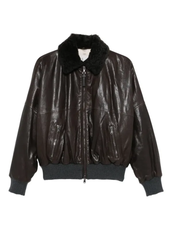 Leather Jacket With Shearling Collar sold by Wanan Luxury