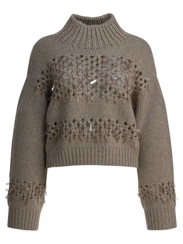 Embellished Cashmere Crewneck Sweater Knitwear Brown sold by Wanan Luxury