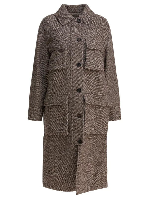Coat In Diagonal MéLange Of Virgin Wool And Silk Jackets And Coats Brown sold by Wanan Luxury