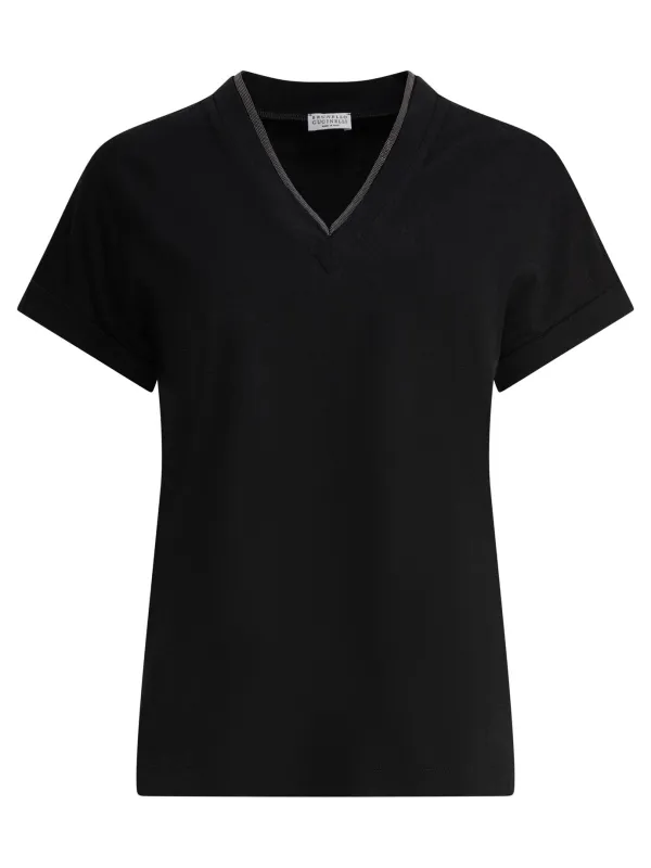 T-Shirt With Shiny Contour T-Shirts Black made by Brunello Cucinelli