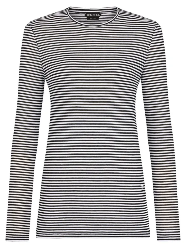 Long-Sleeved Striped T-Shirt With Tonal Tf Embroidered Logo made by Tom Ford