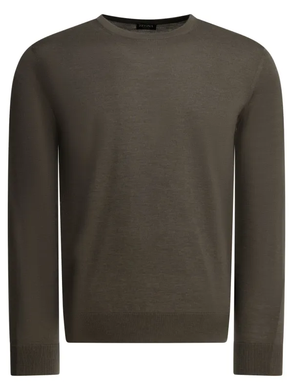 Cashmere And Silk Crewneck Sweater Knitwear Grey made by Ermenegildo Zegna