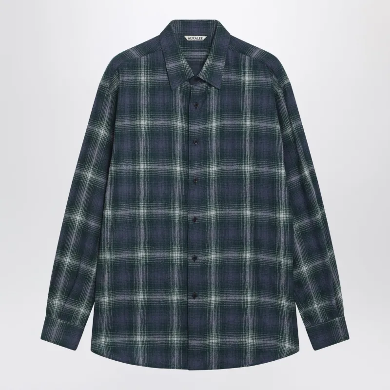 Green/Navy Checked Wool Shirt sold by Wanan Luxury
