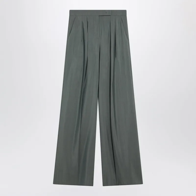 Dark Green Wide Trousers In Wool And Silk sold by Wanan Luxury