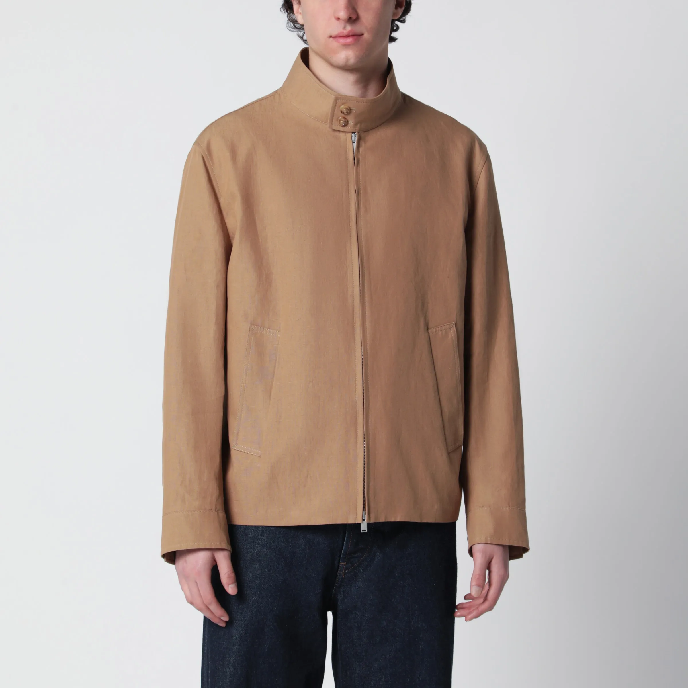 Camel Linen-Blend Jacket sold by Wanan Luxury