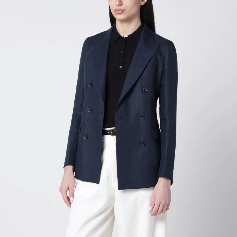Navy Blue Double-Breasted Linen Jacket made by Tagliatore