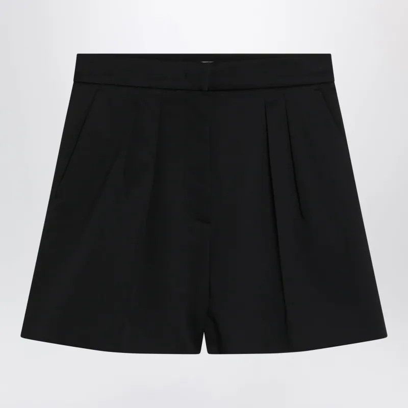 Black Stretch Cotton Satin Shorts sold by Wanan Luxury
