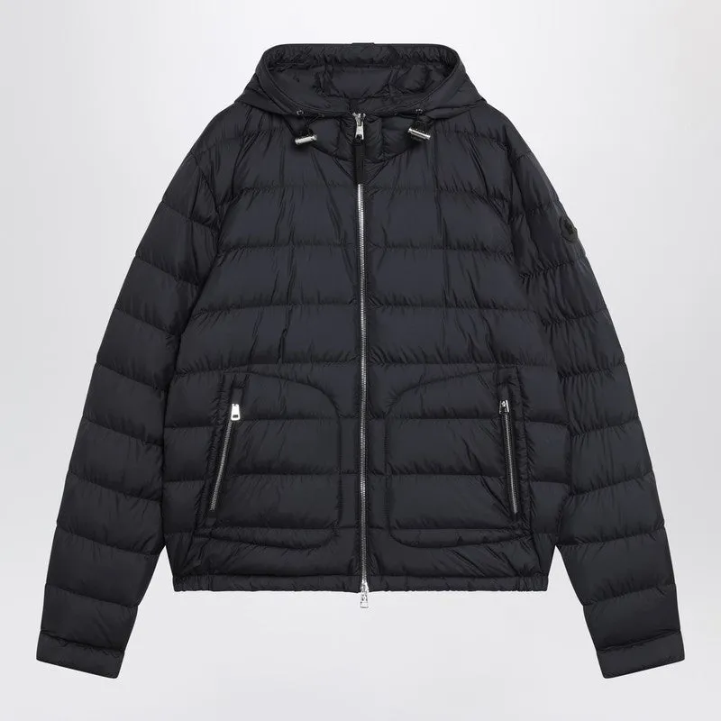 Navy Blue Short Hooded Down Jacket made by Moncler