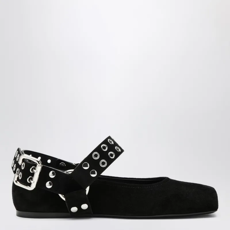 Black Suede Flat Ballerina Biker made by Alaia