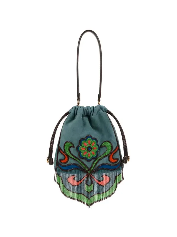 Kalispera Small Bucket Bag With Fringes And Beads made by Etro