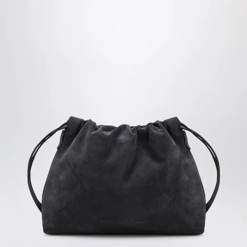 Bc Duo Pouch Midnight Blue Suede Bag With Monile Detail made by Brunello Cucinelli