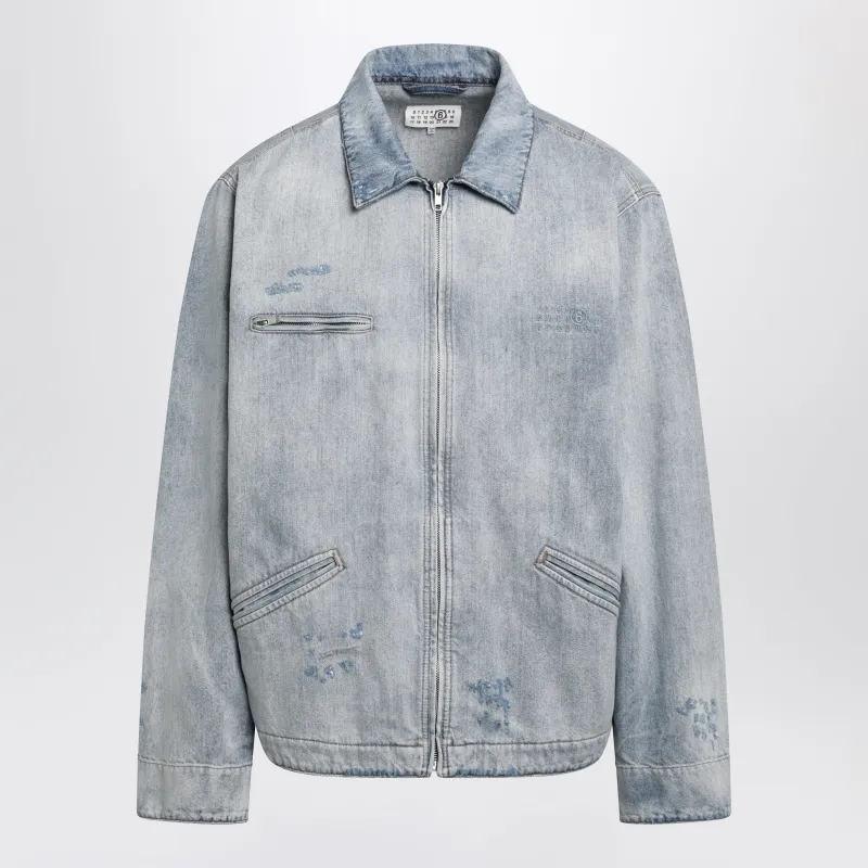 Washed Blue Zip-Up Denim Jacket sold by Wanan Luxury