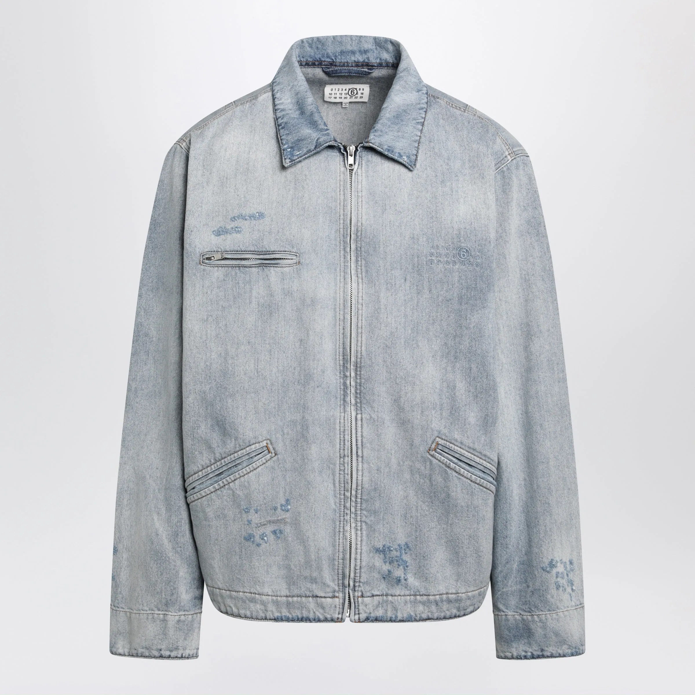 Washed Blue Zip-Up Denim Jacket sold by Wanan Luxury
