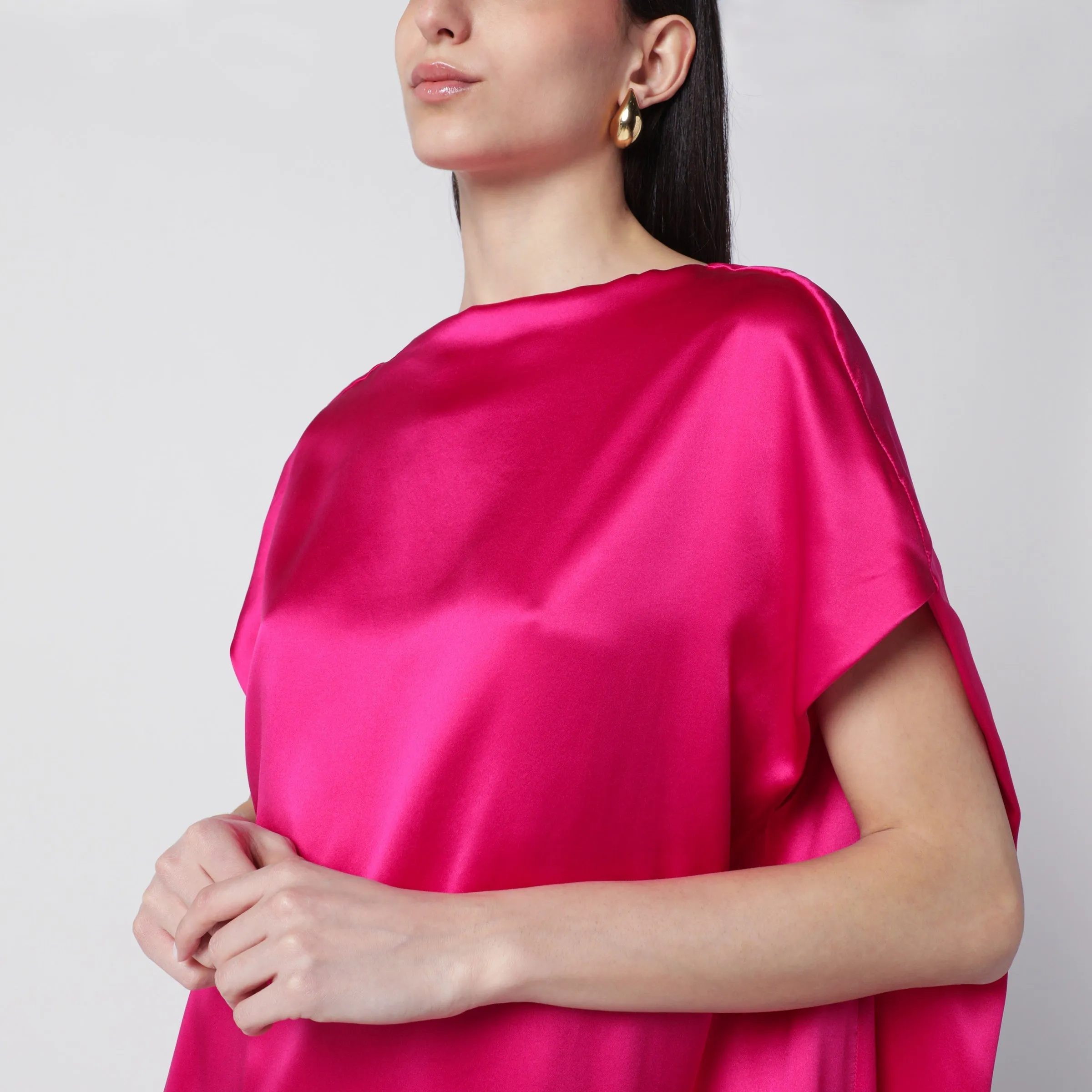 Fuchsia Silk Satin Midi Dress sold by Wanan Luxury product image thumbnail 2