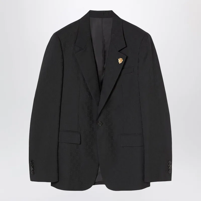 Black Single-Breasted Gg Wool Jacket made by Gucci