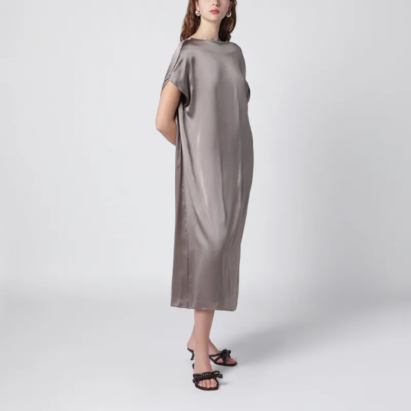 Taupe Silk Satin Midi Dress made by Dries Van Noten