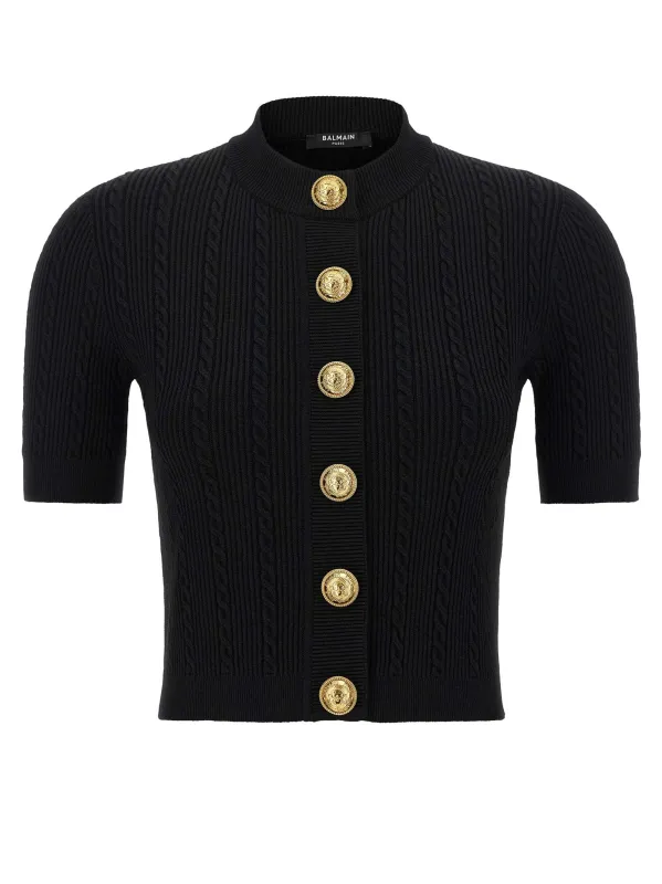 Short Sleeve Cardigan Sweaters And Cardigans Black made by Balmain
