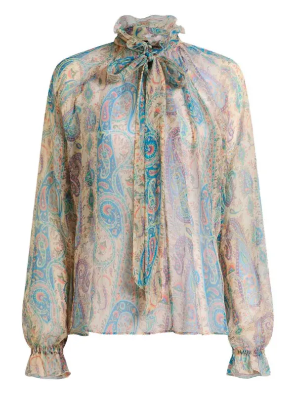 Silk Blouse With Paisley Print And Scarf Detail sold by Wanan Luxury