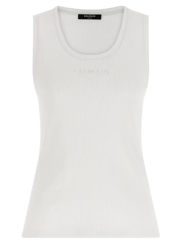 Logo Embroidery Tank Top Tops White made by Balmain