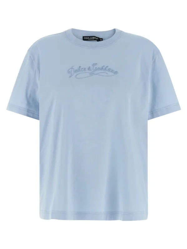 Chain Embroidery T-Shirt Light Blue sold by Wanan Luxury