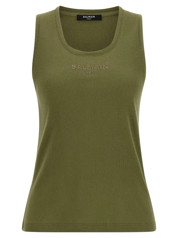 Logo Embroidery Tank Top Tops Green made by Balmain
