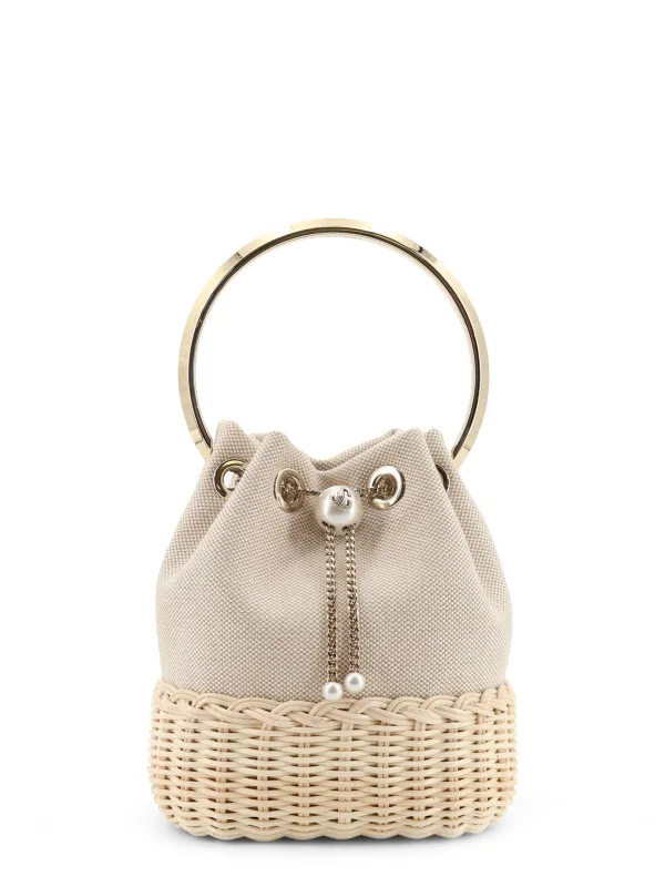 Bon Bon Raffia And Canvas Bucket Bag made by Jimmy Choo