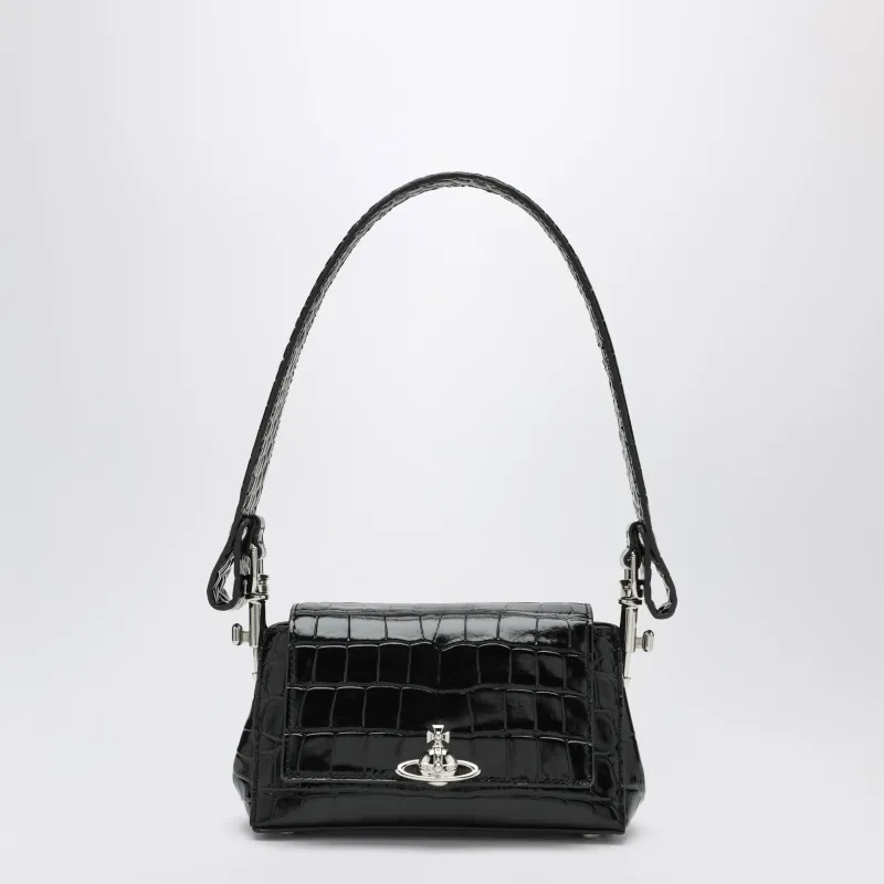 Black Hazel Bag In Croc-Effect Patent Leather sold by Wanan Luxury