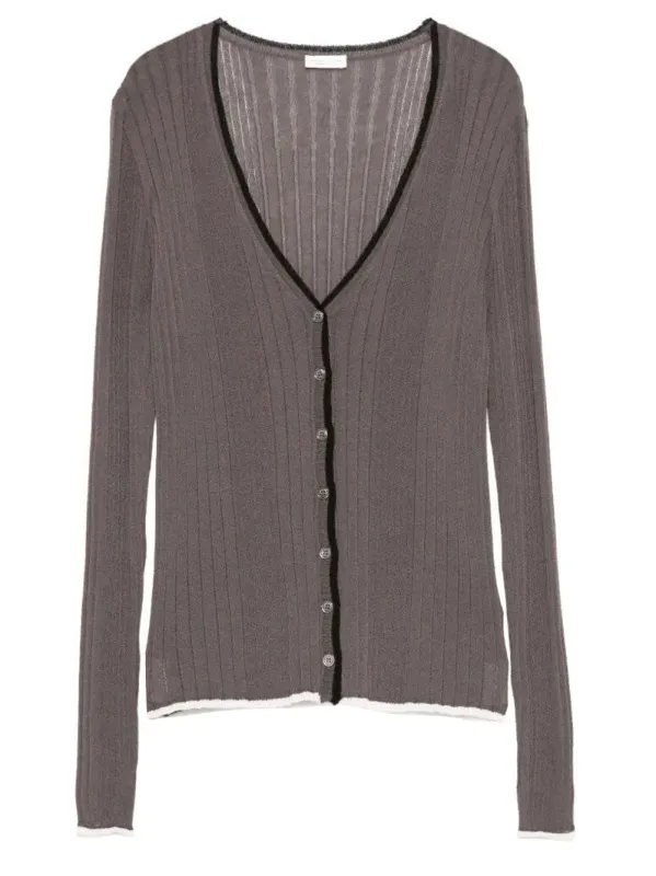 Contrasting Hem V-Neck Ribbed Cardigan made by Roberto Collina