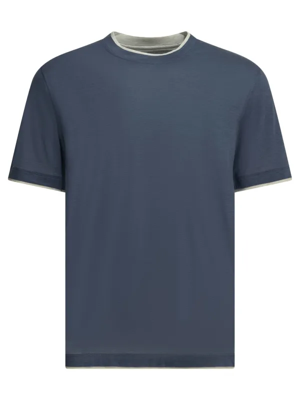 Faux Layering T-Shirts Blue made by Brunello Cucinelli