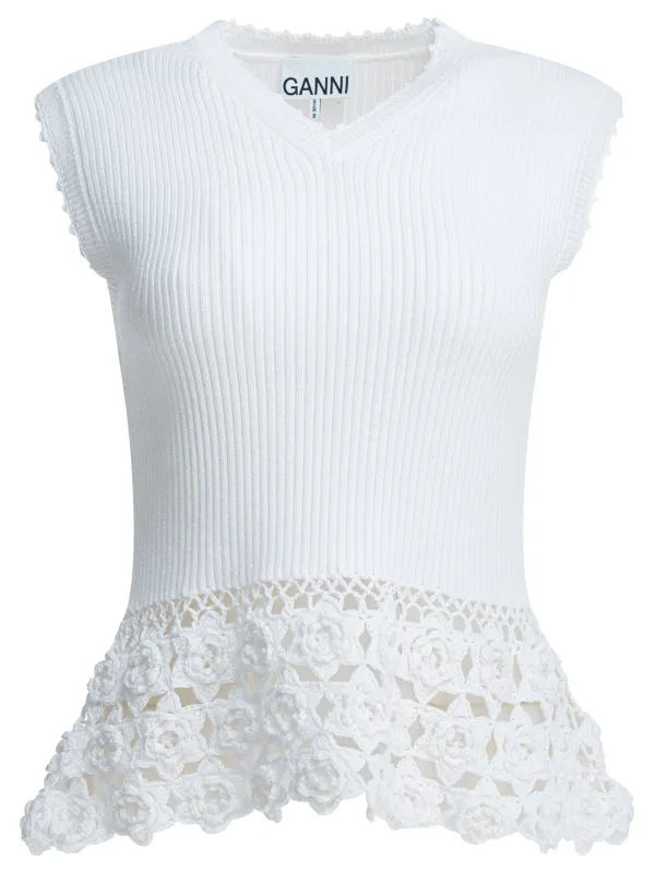 Knitted Worked Vest Knitwear White made by Ganni