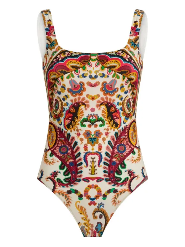 One-Piece Swimsuit With Floral Paisley Motif sold by Wanan Luxury