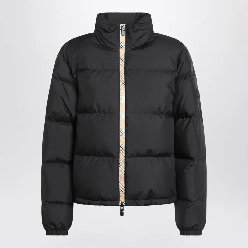 Black Zip-Up Puffer Jacket With Check Detail made by Burberry