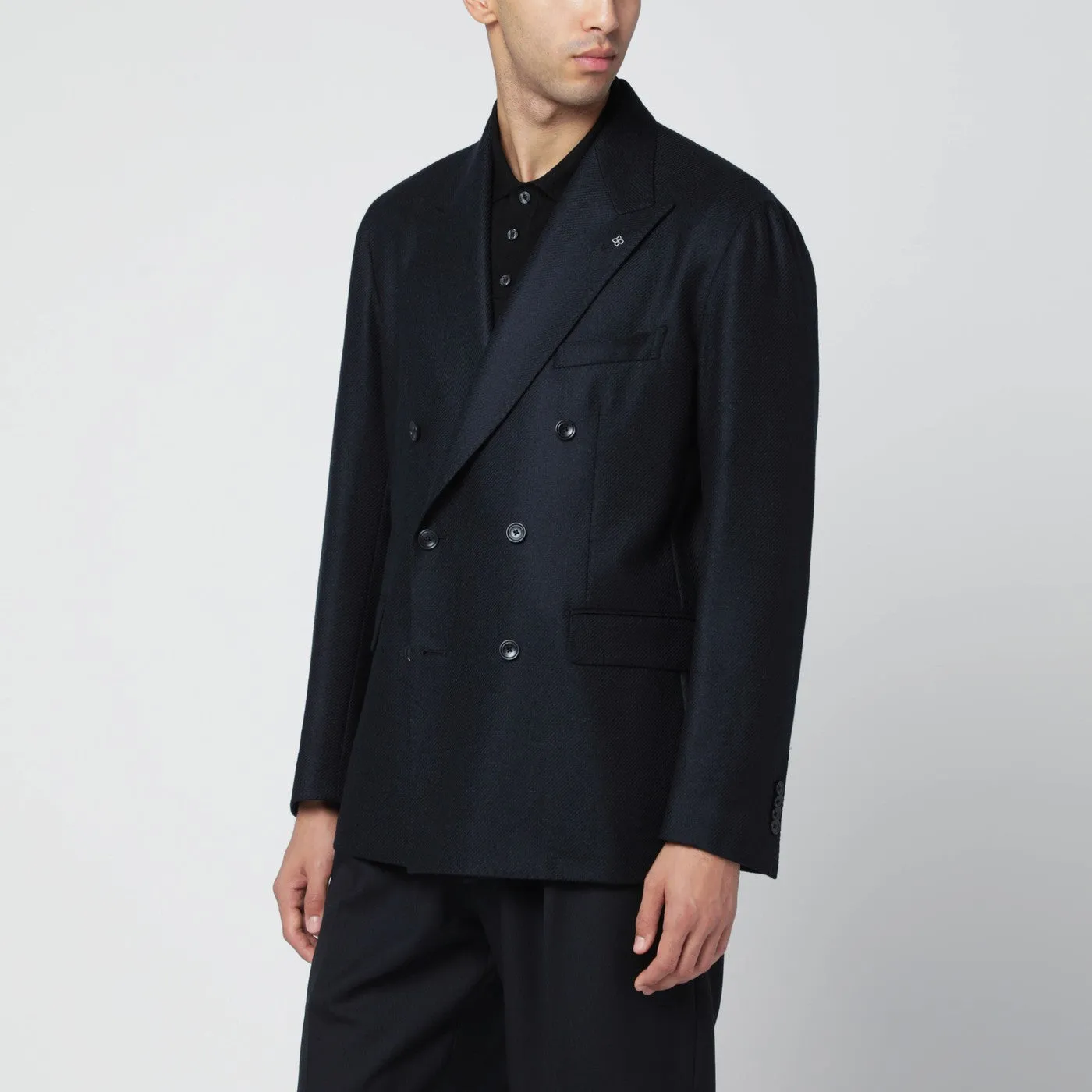 Blue Double-Breasted Jacket In Wool And Cashmere sold by Wanan Luxury