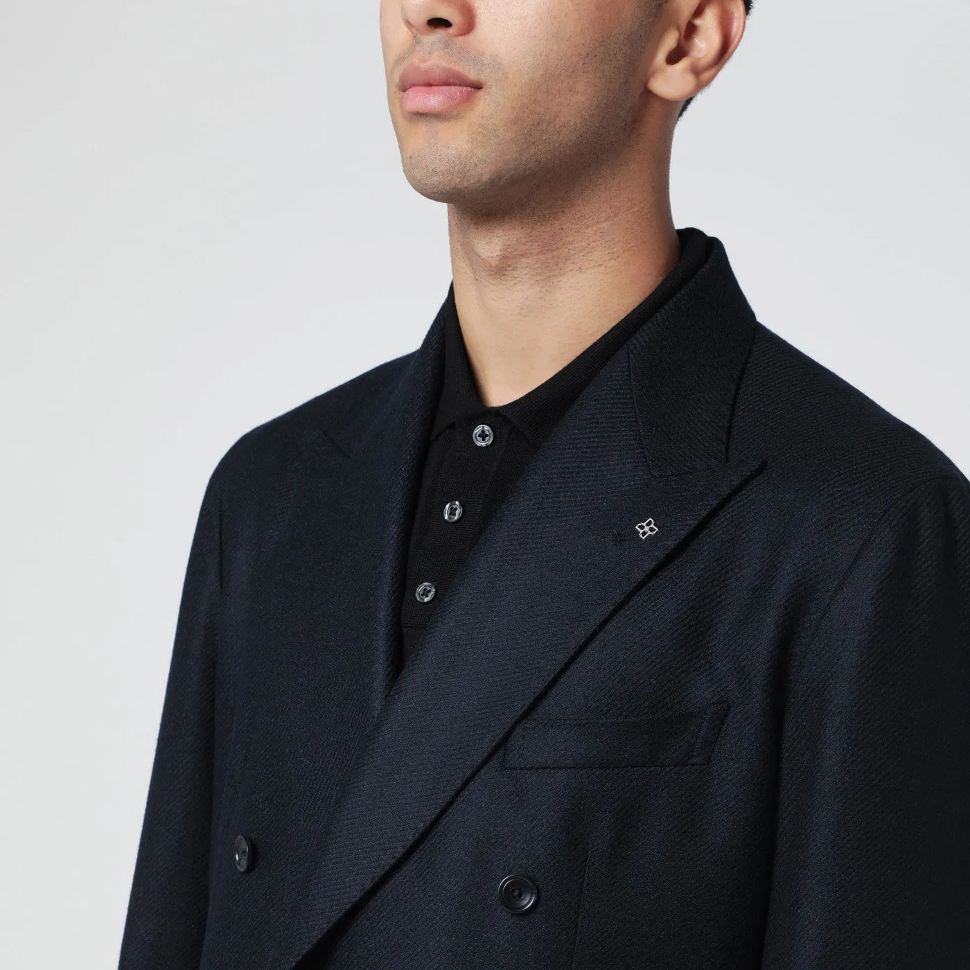 Blue Double-Breasted Jacket In Wool And Cashmere sold by Wanan Luxury product image thumbnail 2