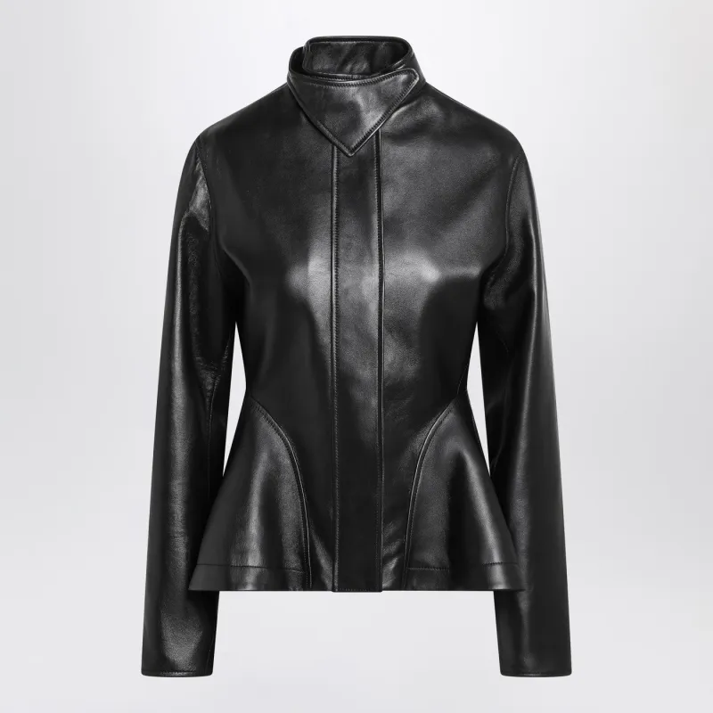 Black Leather Peplum Jacket sold by Wanan Luxury