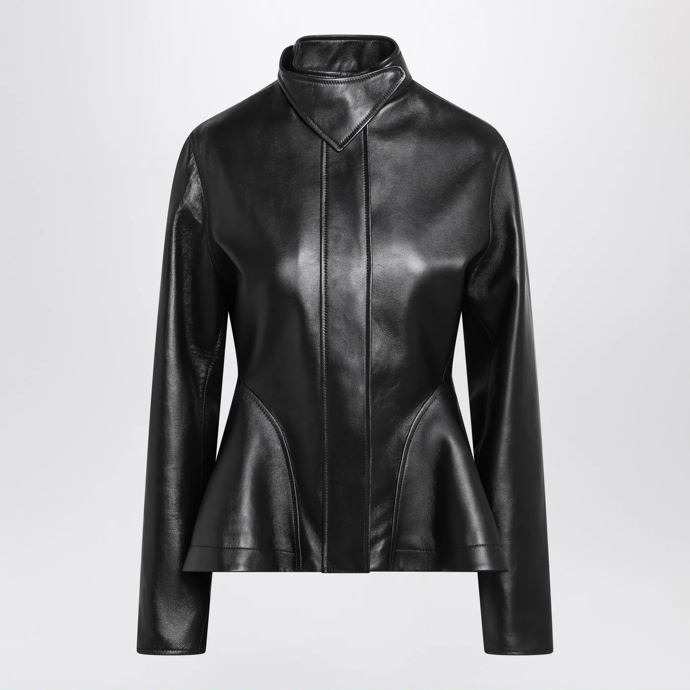 Black Leather Peplum Jacket sold by Wanan Luxury