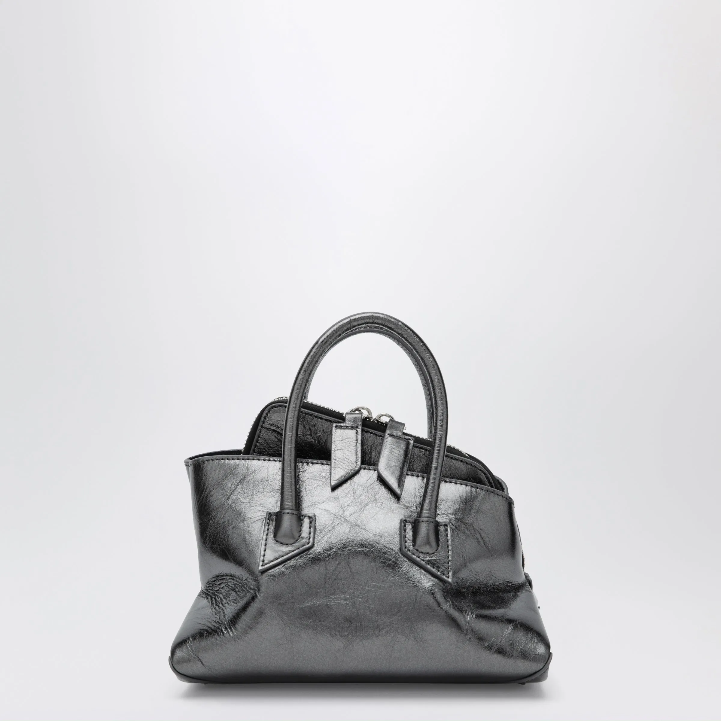 La Passeggiata Mini Dark Grey Cracked Laminated Leather Bag sold by Wanan Luxury