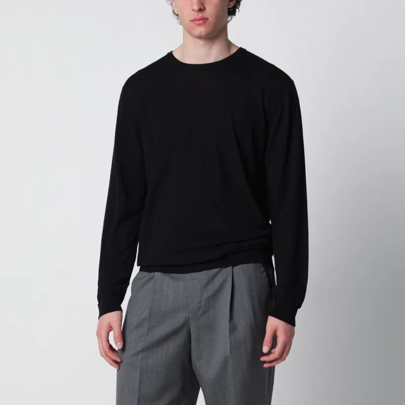Black Cotton Crewneck Sweater made by Roberto Collina