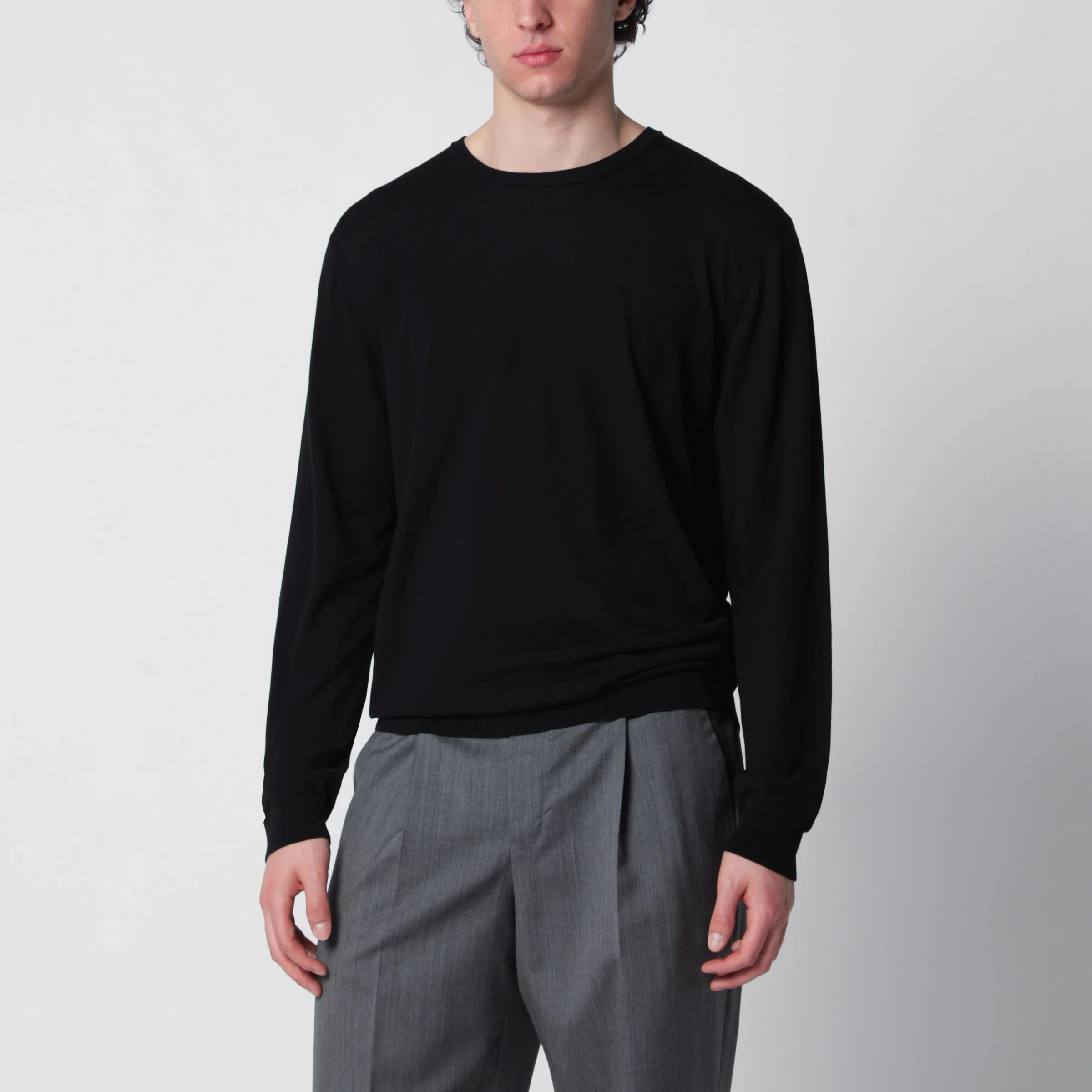 Black Cotton Crewneck Sweater sold by Wanan Luxury