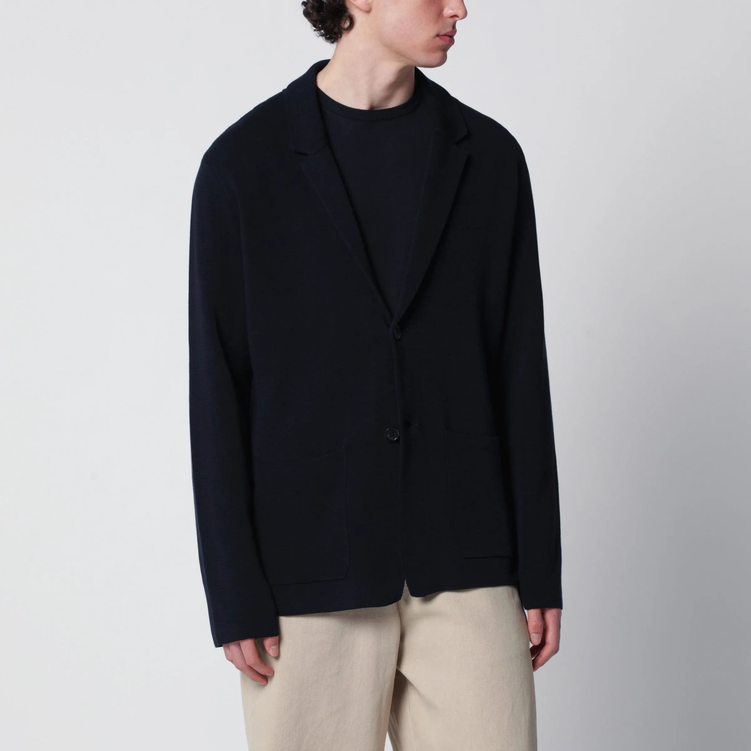 Navy Blue Cotton Cardigan Jacket sold by Wanan Luxury