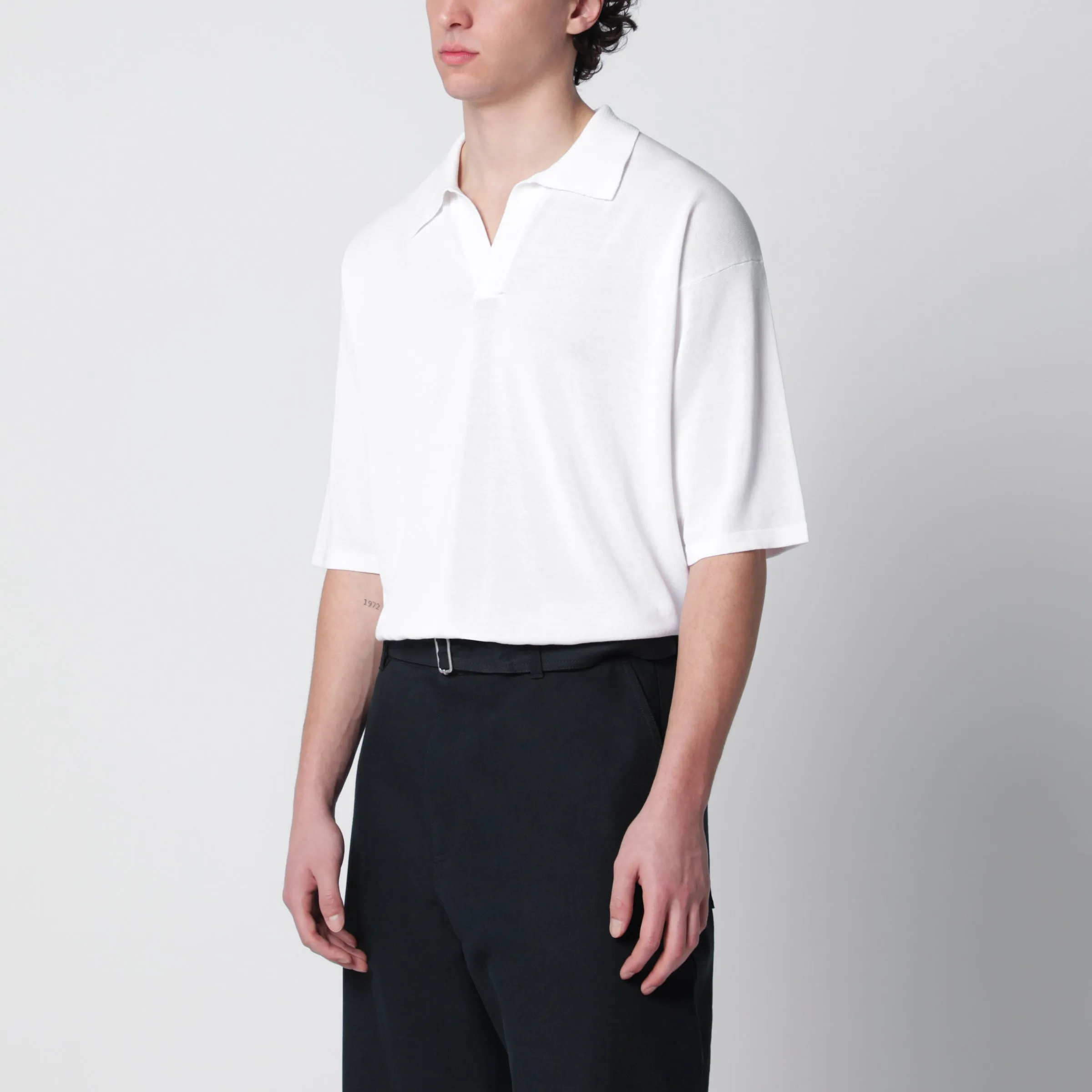 White Cotton Knit Polo Shirt sold by Wanan Luxury
