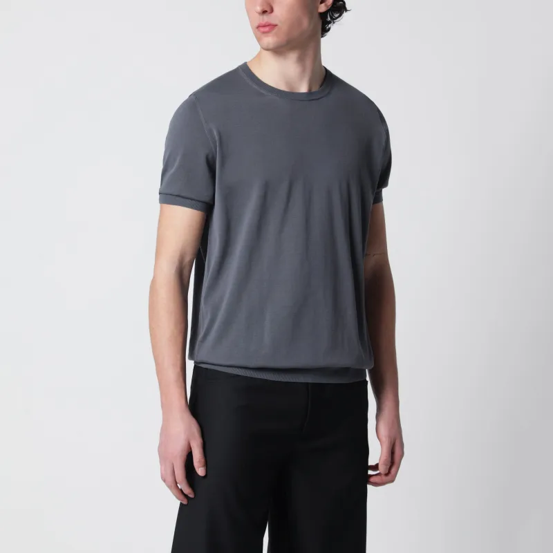 Grey Cotton Crewneck Sweater made by Drumohr