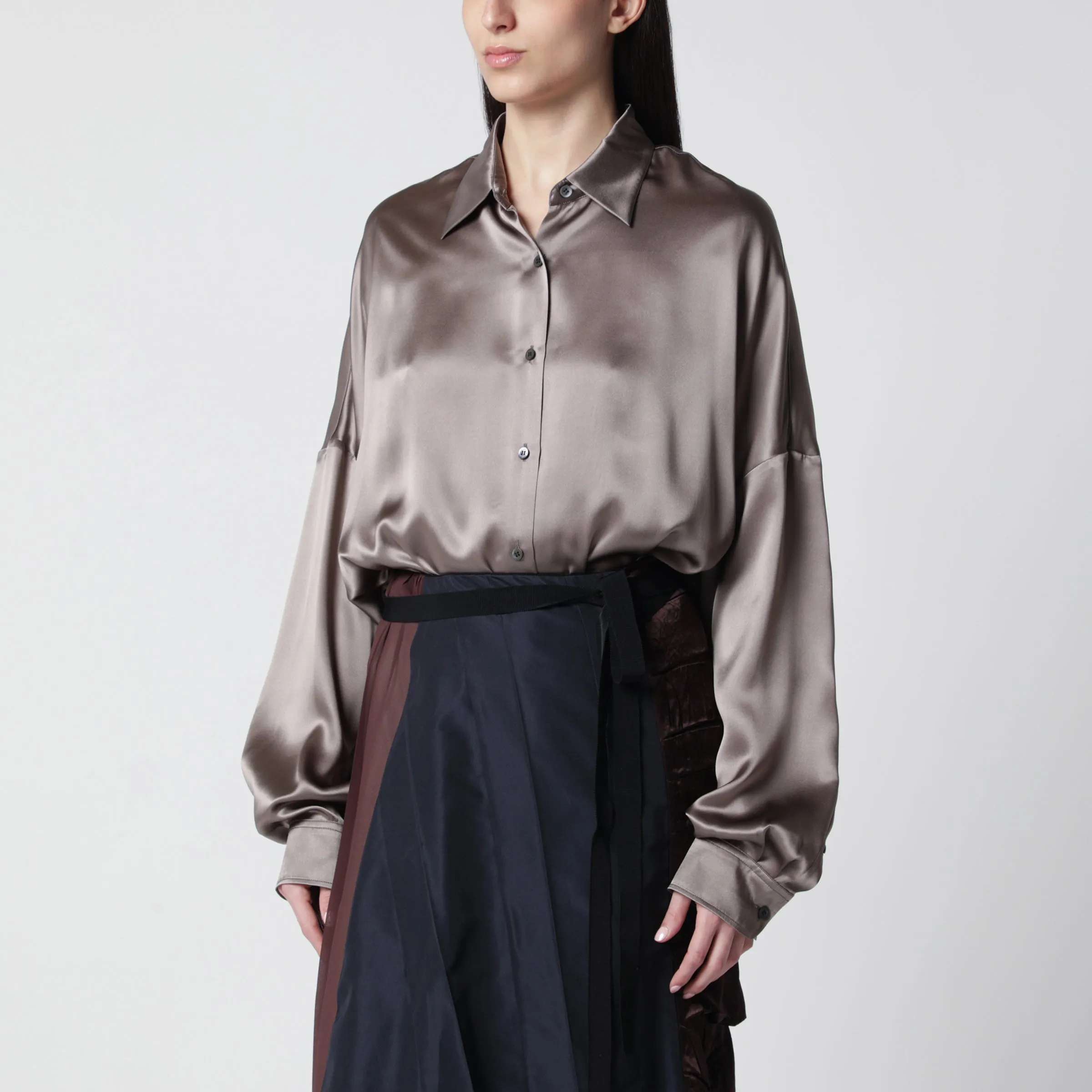 Shirt Taupe Color In Silk sold by Wanan Luxury
