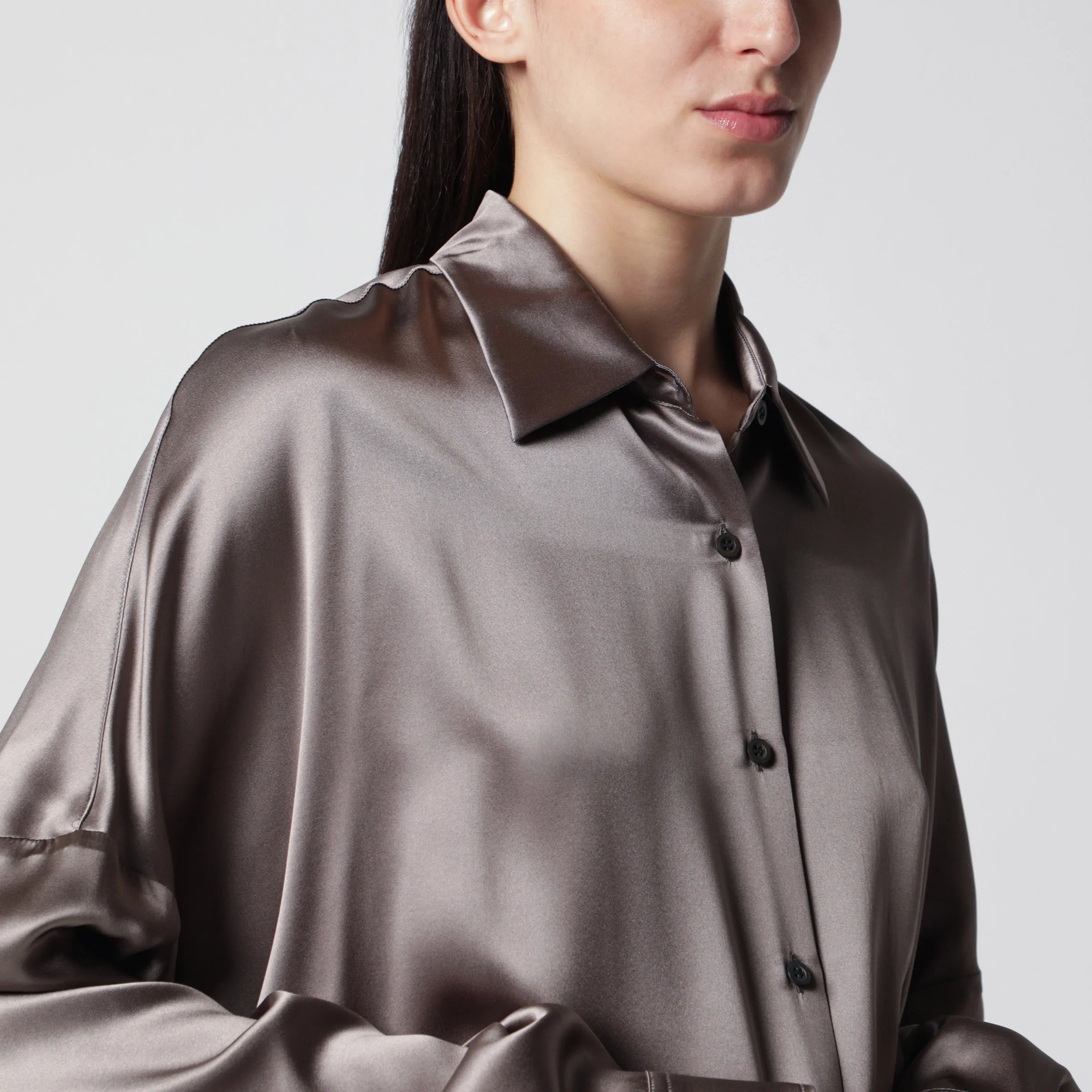 Shirt Taupe Color In Silk sold by Wanan Luxury product image thumbnail 2