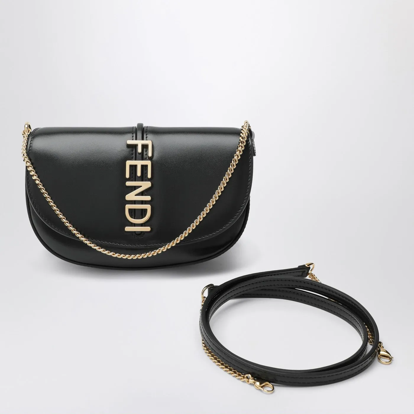 Black Leather Fendigraphy Wallet On Chain sold by Wanan Luxury