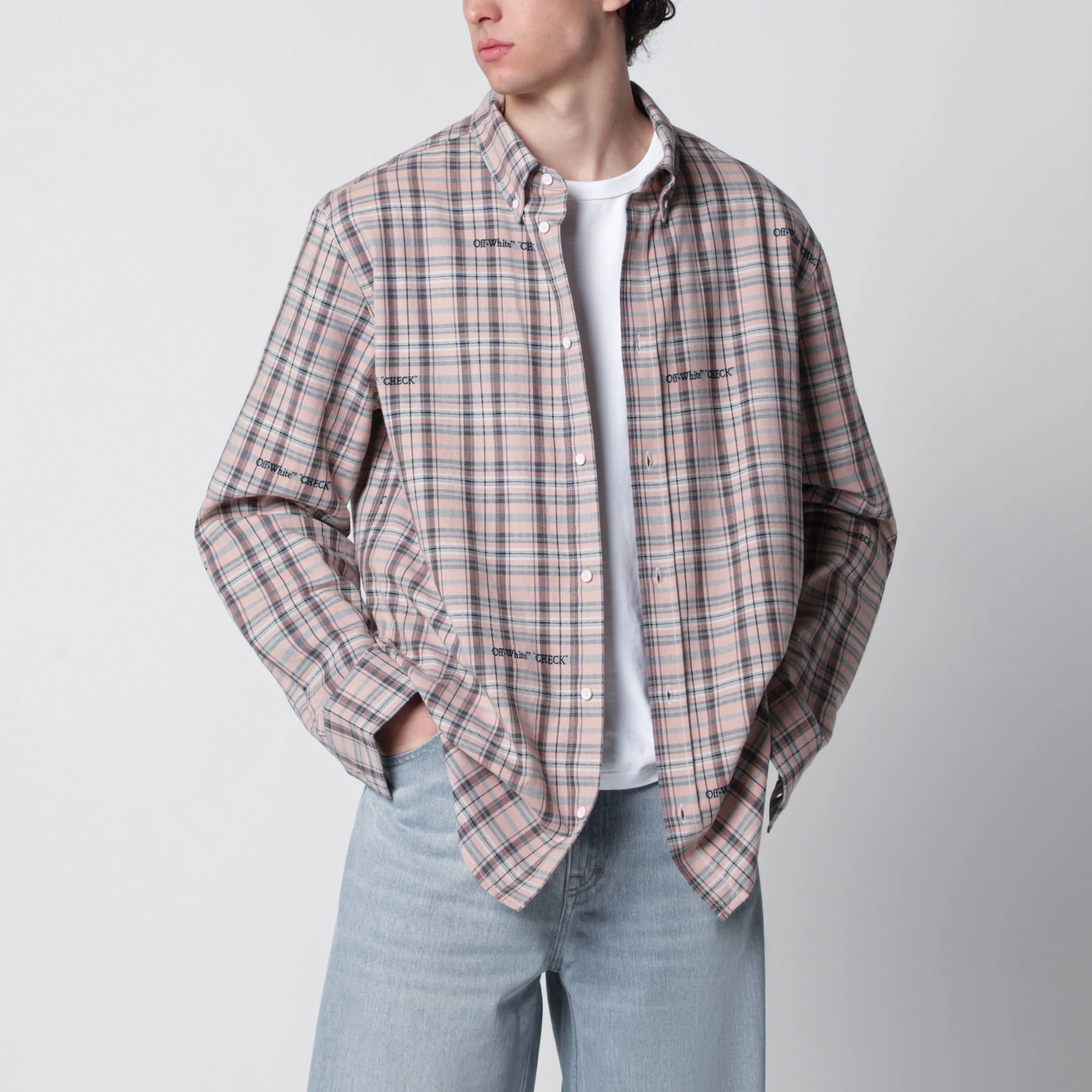 Pink Check-Pattern Shirt With Logos sold by Wanan Luxury