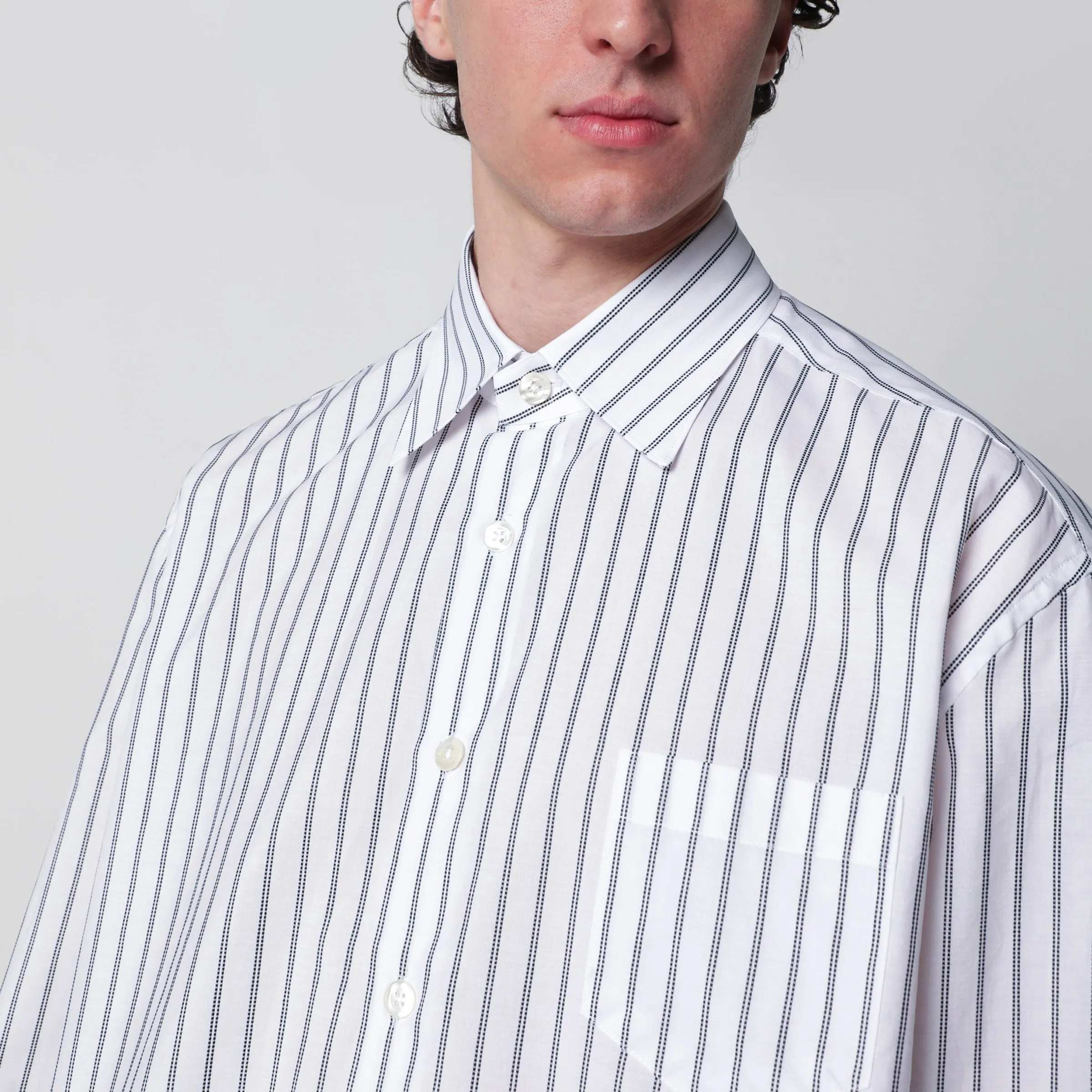 White Striped Cotton Shirt sold by Wanan Luxury product image thumbnail 2